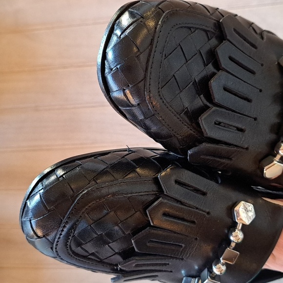 Sesto Meucci Italian Woven Leather Beaded Basket Maya Kiltie Flat Mules - Picture 8 of 8